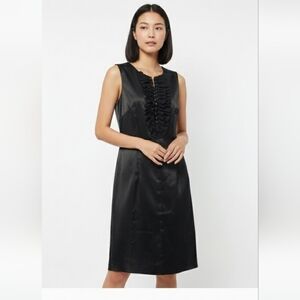Connected Apparel Dress Black Satin Formal Sheath Ruffle Beaded Sleeveless 10
